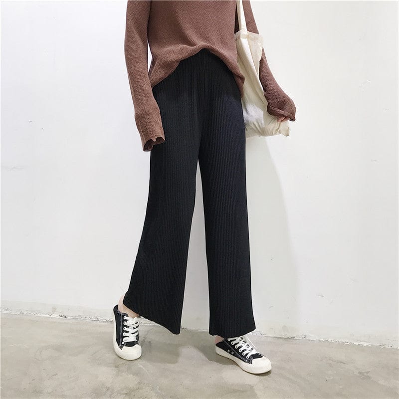 Otoño nueva moda suelta de cilindro ancho fino plisado piernas anchas pantalones de nueve puntos pantalones de cintura suelta mujeres mezcla pantalones casuales