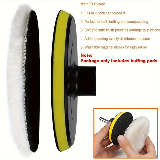 6pcs 15.24 Cm Wool Polishing Buffing Pad Polishing Buffing Wheel For Drill Buffer Attachment (Ordinary Wool Series), Car Polishing Kit