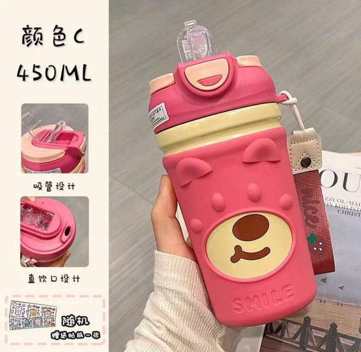 Strawberry bear insulation cup girl high-value cute girl water cup double drink coffee cup portable middle school student cup