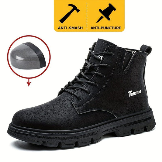Men's High Top Protective Steel Toe Shoes, Lace Up Comfy Sneakers, Perfect For Constructional Safety Workout Activities