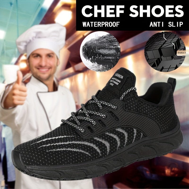 Men's Solid Waterproof Lace Up Non Slip Chef Shoes, Comfy Lace Up Durable Professional Work Shoes, Kitchen Work Shoes