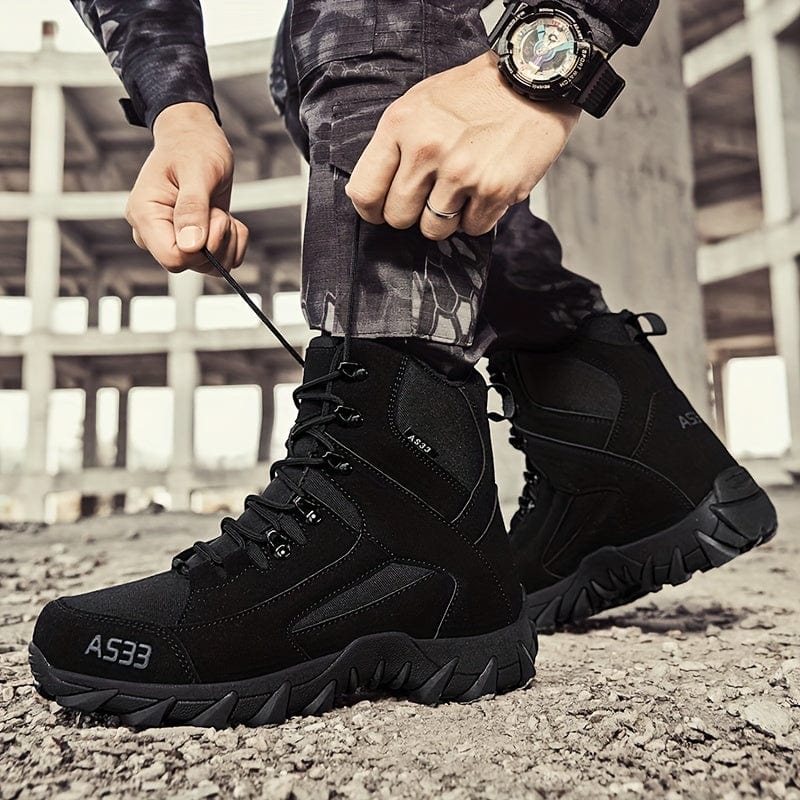 Men's Solid High Top Military Tactical Work Boots, Non Slip Comfy Durable Boots For Outdoor Hiking Activities