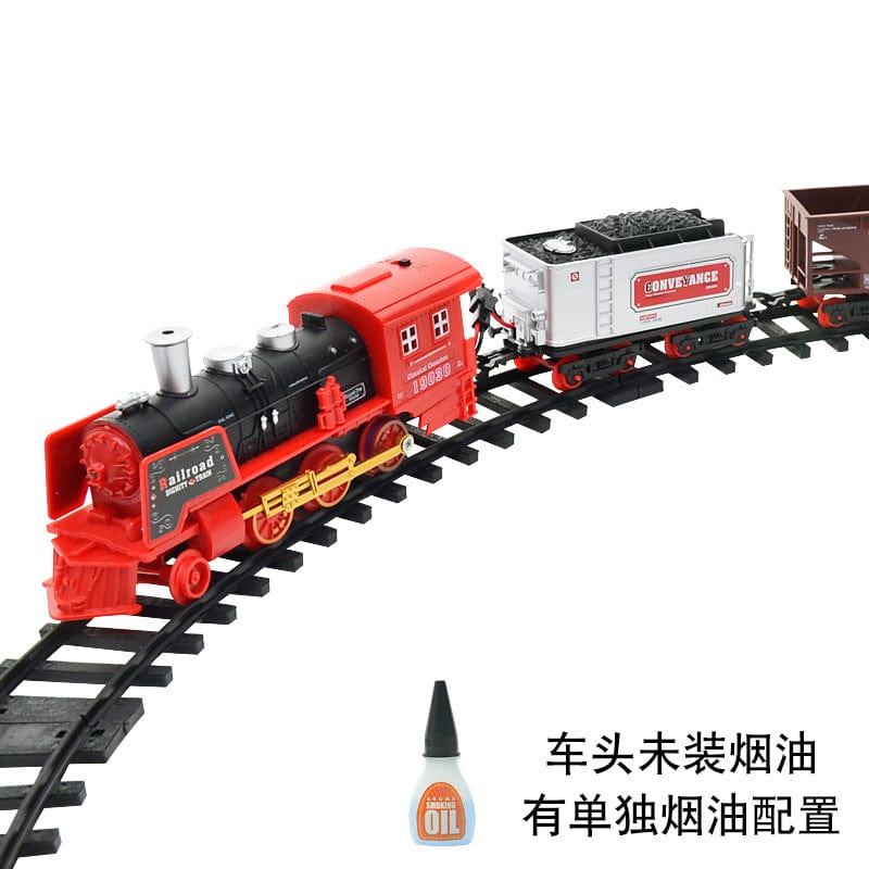 Electric smoke remote control track train simulation model rechargeable steam train children's toys set