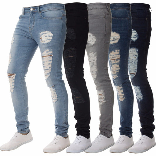 Commerce extérieur transfrontalier mode décontracté hommes jeans personnalité éclaté dans un petit pied jeans beau cent pantalons