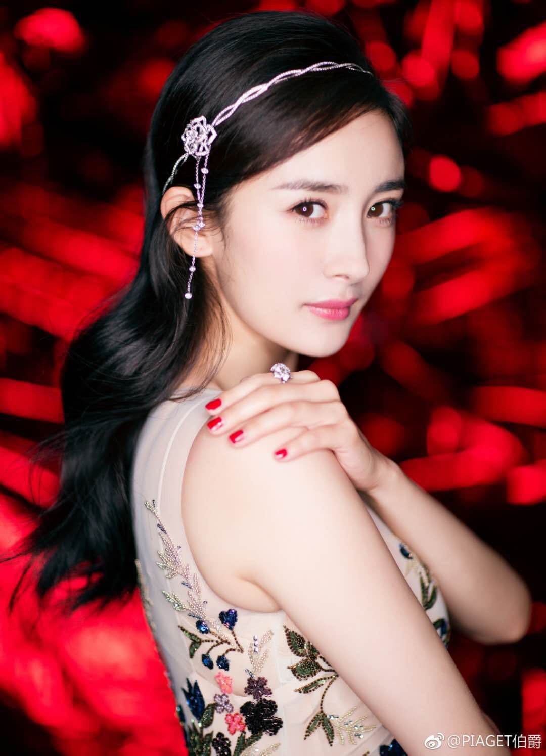 2018 nouveau Yang Mi avec le bandeau rose super fée fleurs chaîne de diamant longue portée saké bandeau cheveux accessoires femme