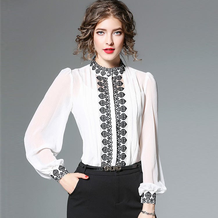 OL wind gas quality elegant long sleeve shirt 2021 autumn decoration slim slimmer embroidery female shirt delivery