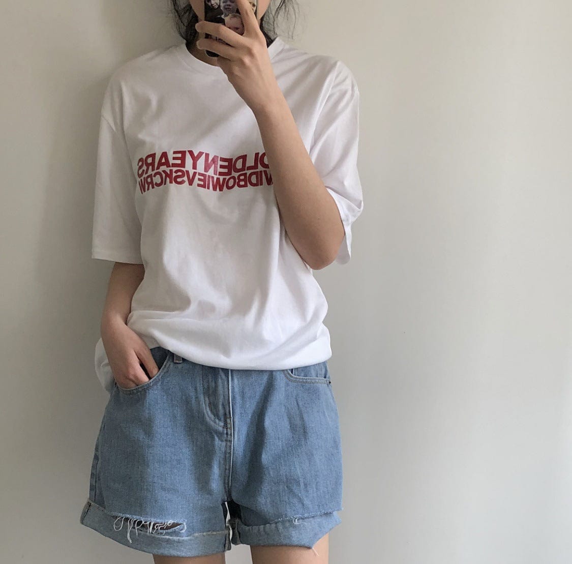 Luve nueva versión coreana de verano de Corea elegante camiseta con estampado del alfabeto en Chaqueta de algodón suelta de manga corta para mujer