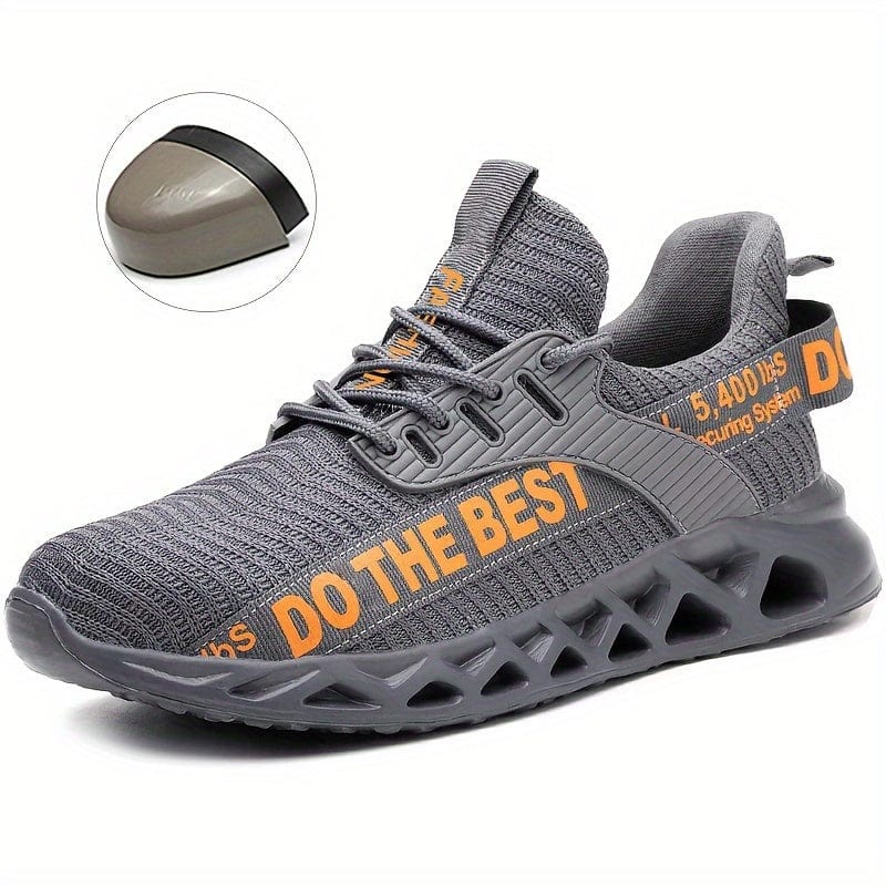 Men's Work Safety Shoes, Puncture Proof Anti-skid Steel Toe Outdoor Work Shoes, Rubber Sole Breathable Industrial Construction Sneakers