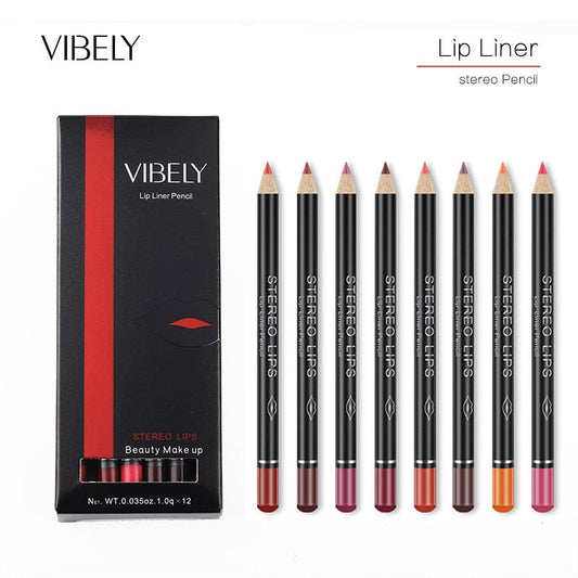 Vibely lip line 12 color set mute waterproof modified lip port red pen foreign trade alone