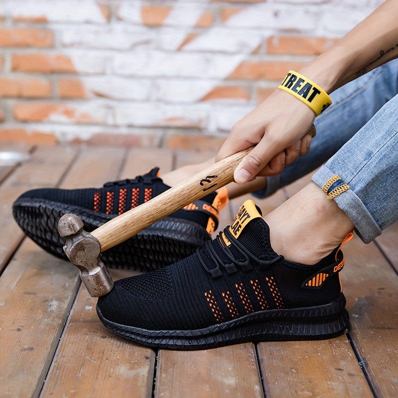 PLUS SIZE Men's Steel Toe Puncture Proof Anti-skid Work Safety Shoes, Breathable Woven Knit Industrial Construction Sneakers