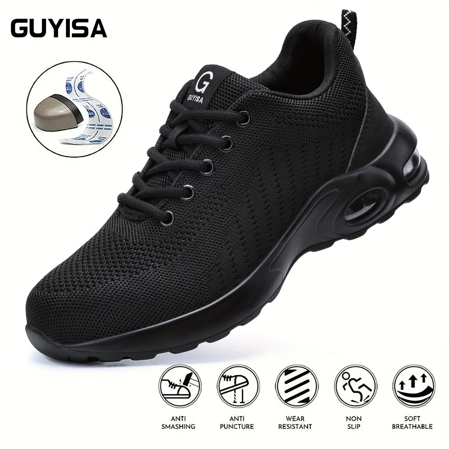 GUYISA Men's Safety Shoes, Puncture Proof Anti-skid Steel Toe Work Shoes, Breathable Air Cushion Comfortable Sneakers, Fall/Winter