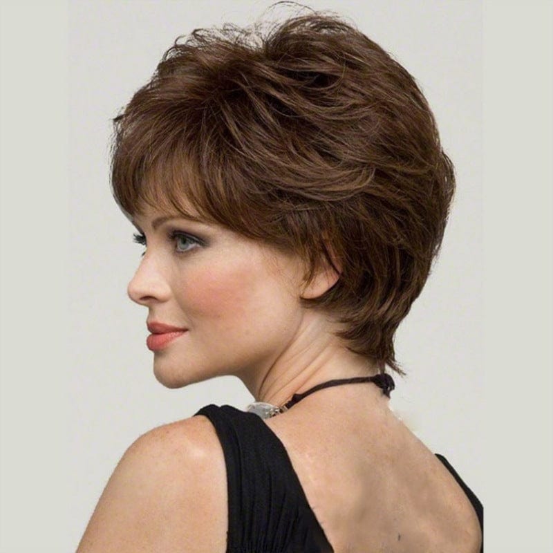 fashion ladies short curly brown micro curly full wig head cover