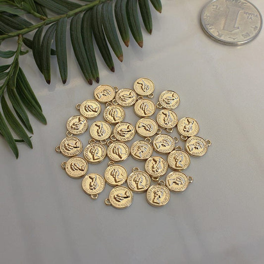 Plaquette de cuivre pur 14K, paquet de couleur dorée, pendentif en yuan argenté suspendu, accessoires de bijoux à bricoler soi-même, pendentif rond en relief