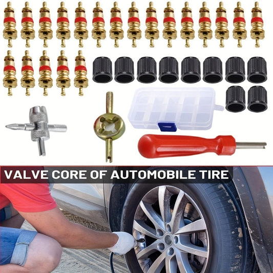 33pcs Valve Stem Puller Installation Tool Kit, Including Valve Core Remover, Four-way Valve Tool, Valve Core Remover Key, Single Head Valve Remover