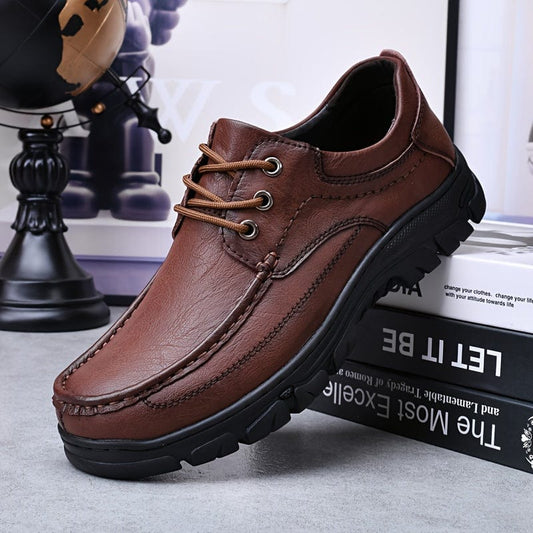Men's Solid Lace Up Loafer Shoes, Comfy Non Slip  Casual Work Boots For Men's Outdoor Activities