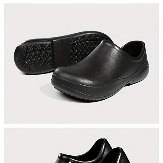 Men's Trendy Solid EVA Slip On Chef Shoes, Comfy Non Slip Waterproof Work Shoes