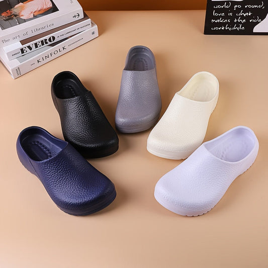 Men's Trendy Solid Slip On EVA Chef Shoes, Comfy Non Slip Waterproof Durable Slippers For Men's Outdoor Activities