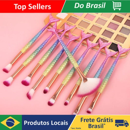 10 PCs Mermaid Makeup Brushes Kit Professional Set