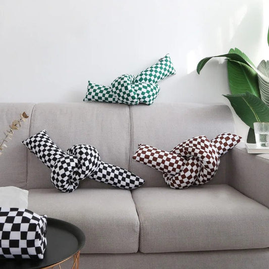 Beautiful Checkerboard Throw Pillow Twist Pillow Knot Sofa Bed Decorative Throw Pillow Living Room Waist Pillow Back Cushion
