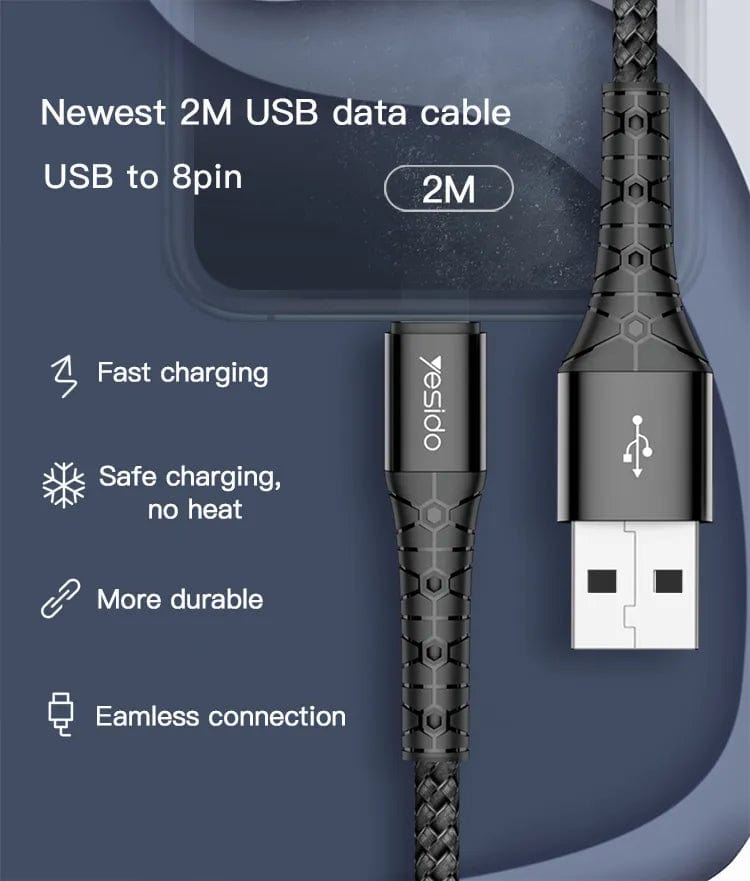 Nylon Braided 6.5ft Long 2.4A USB Phone Charging Cable