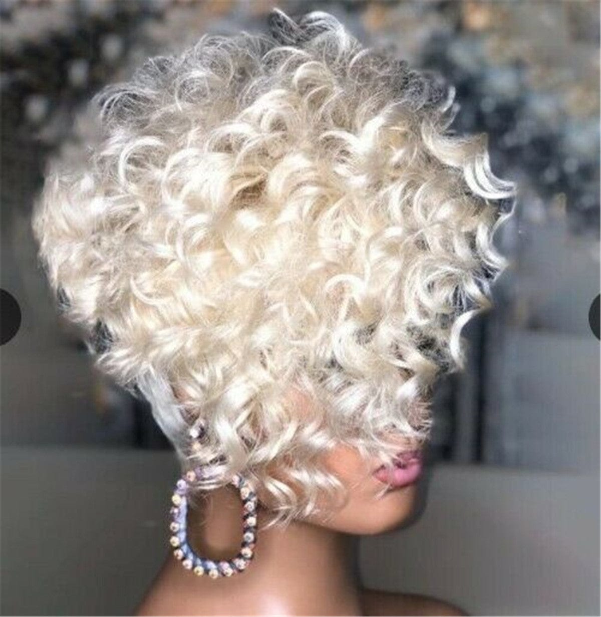 Short Platinum Blond Afro Curly Wave Pixie Cut Wig Synthetic Hair for Women Dress Party Full Wig