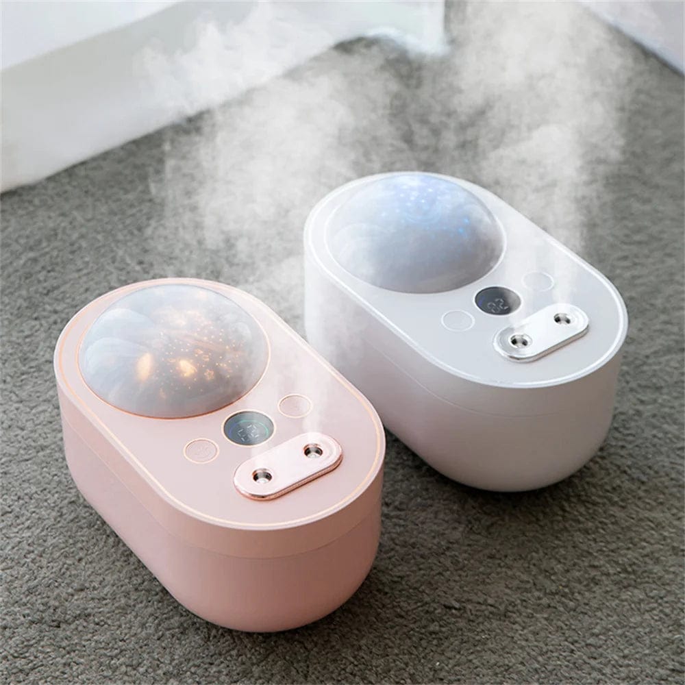 1000ML Air Humidifier Aroma Diffuser Rechargeable With Two Sprayers Projection Night Light Essential Oil Diffusers Steam Maker