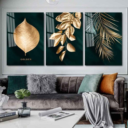 Abstract Golden Plant Leaf Canvas Painting
