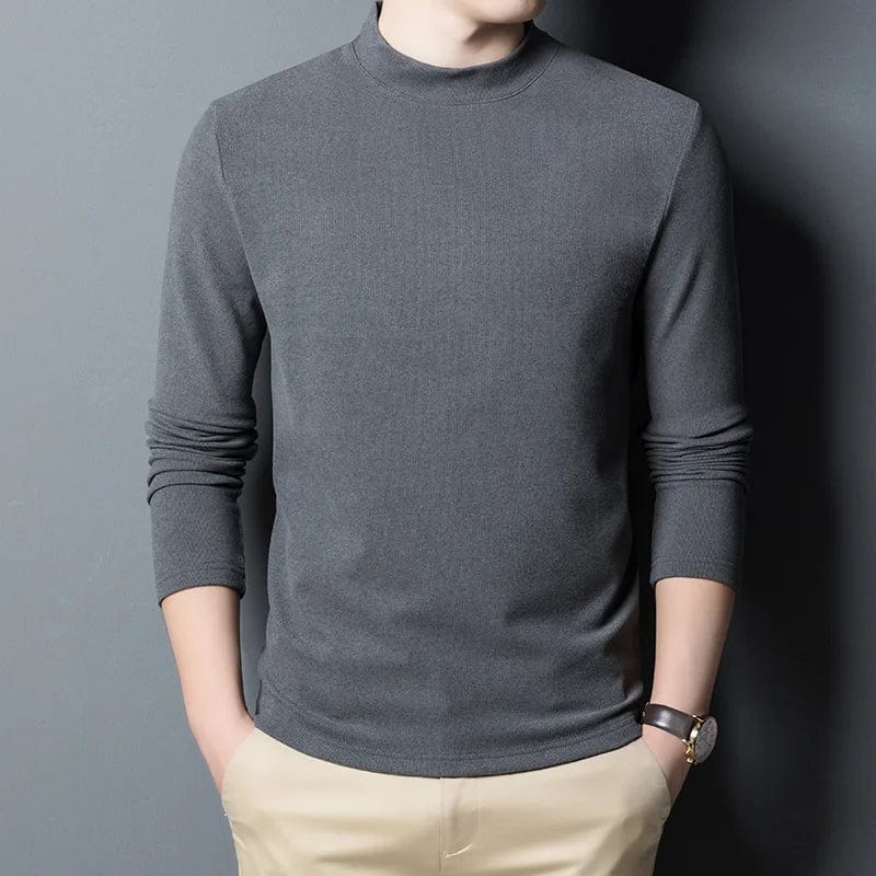 Half Turtleneck Sweater For Men Simple Classic All-Match Solid Color Business Casual Luxury Brand High Quality Fit Male Tops