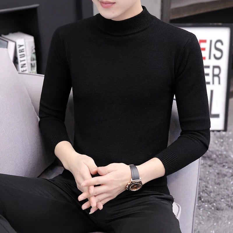 Slim Fit Black Turtleneck Knitted Sweater For Mens Winter Tops Slim Fit Thick Bottoming Shirts Skinny Jumper Classic Pullover