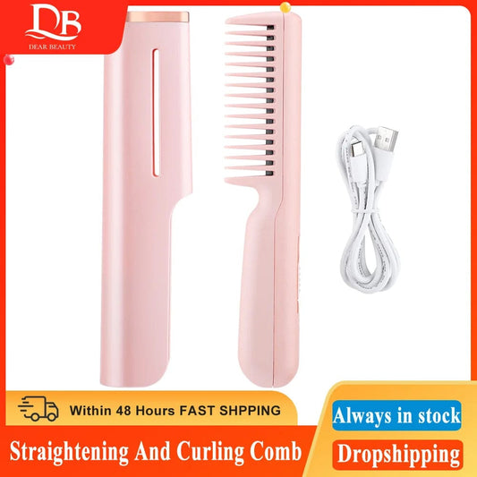 Portable Comb Straightening and Curling Dual-use Hair Straightener Mini Hairdressing Comb Hair Fluffy Hair Repair Beard Combing