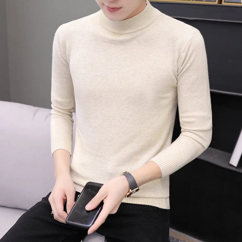 Slim Fit Black Turtleneck Knitted Sweater For Mens Winter Tops Slim Fit Thick Bottoming Shirts Skinny Jumper Classic Pullover