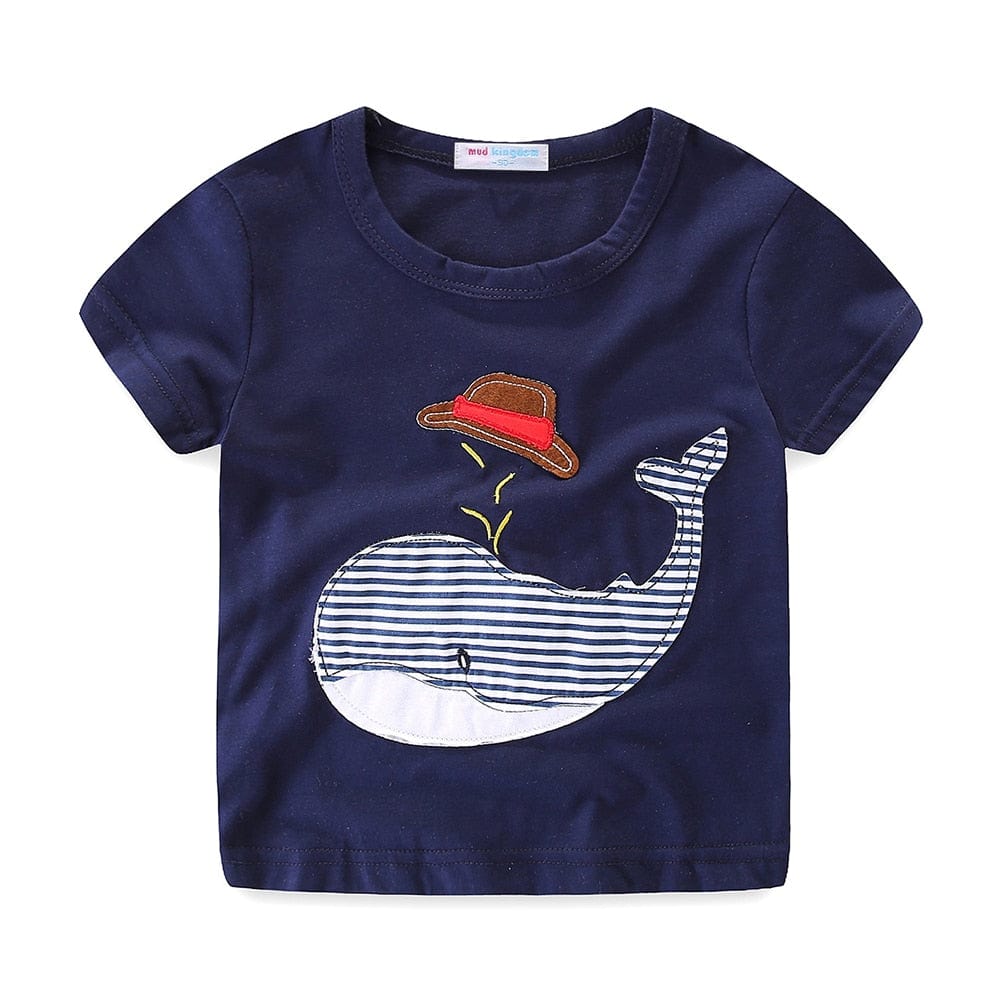 Mudkingdom Boys Outfits Cute Cartoon Whale Pattern T-Shirts and Striped Summer Shorts Set for Kids Clothes Beach Suit