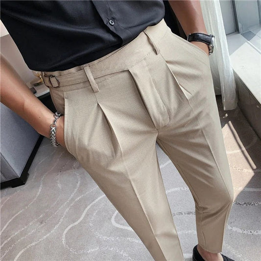 Men Social Trousers Solid Color Men Formal Office Belt Pant Men Dress Pant Slim Fit Pantalones Hombre 2021 Pantaloni Uomo Casual
