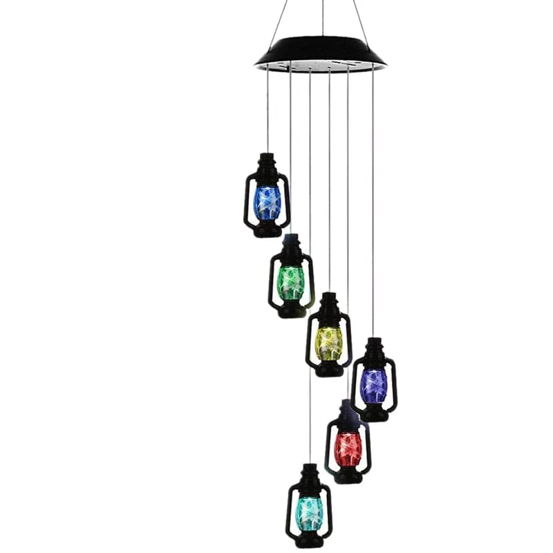 Changing Solar Powered Lanterns Wind Chime Wind Mobile LED Light, Gzero Spiral Spinner Windchime Portable Outdoor Chime for Pati