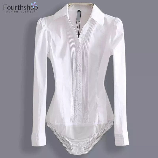 2023 Fashion Bodysuit Long Sleeve Women Body Shirt Office Lady Work Uniforms Spring White Blouses And Tops Slim Autumn Clothes