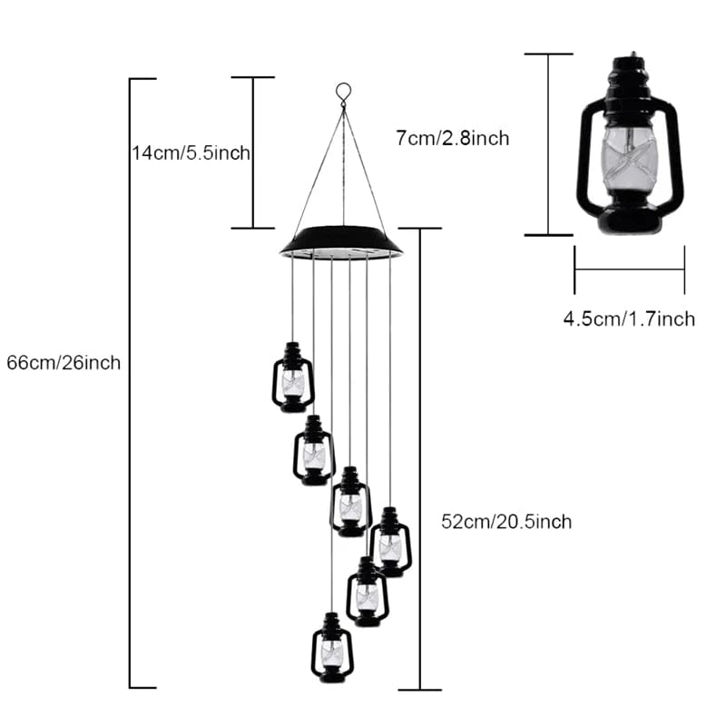 Changing Solar Powered Lanterns Wind Chime Wind Mobile LED Light, Gzero Spiral Spinner Windchime Portable Outdoor Chime for Pati