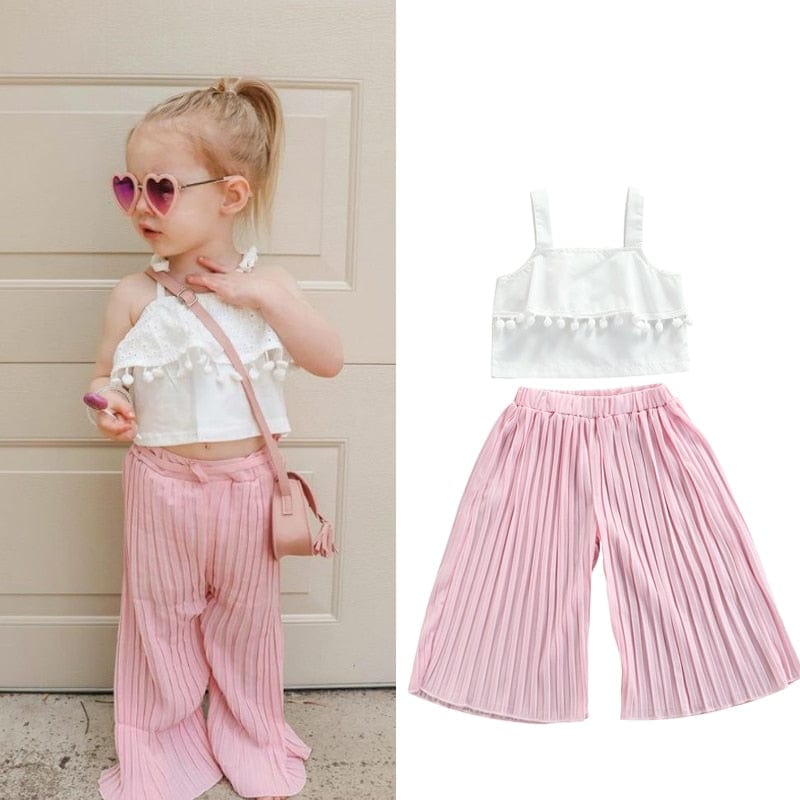 Summer girls children's summer suits wide-leg pants mesh two-piece fashion pure cotton middle-aged children's casual fashion