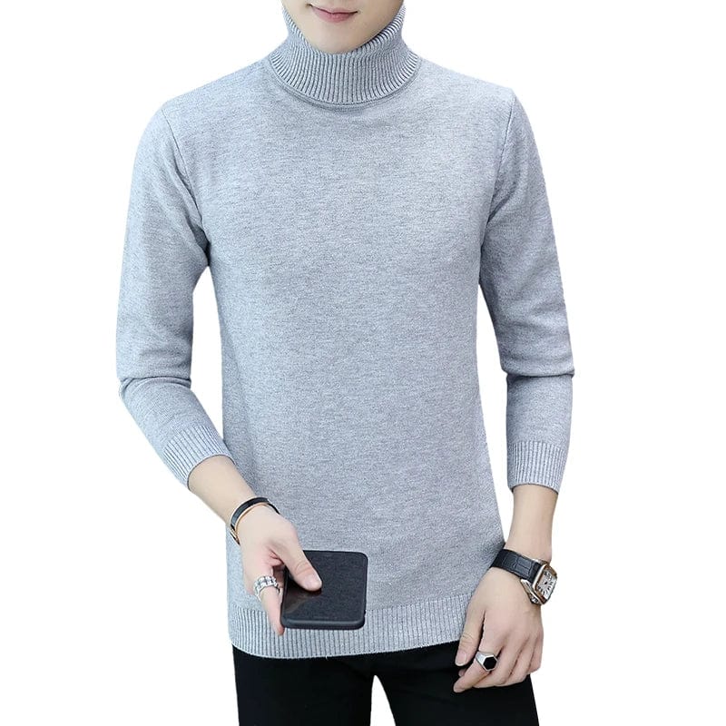 2023 Mens Sweater Pullover Slim Warm Solid High Lapel Jacquard Hedging British Men's Clothing Male Turtleneck M-3XL Off White