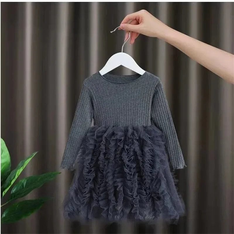 0-6 Years Old Princess Fluffy Skirt Girls Long-Sleeved Pure Dress Spring Autumn Baby Suits Pure Color Mesh Skirt  Children Cloth