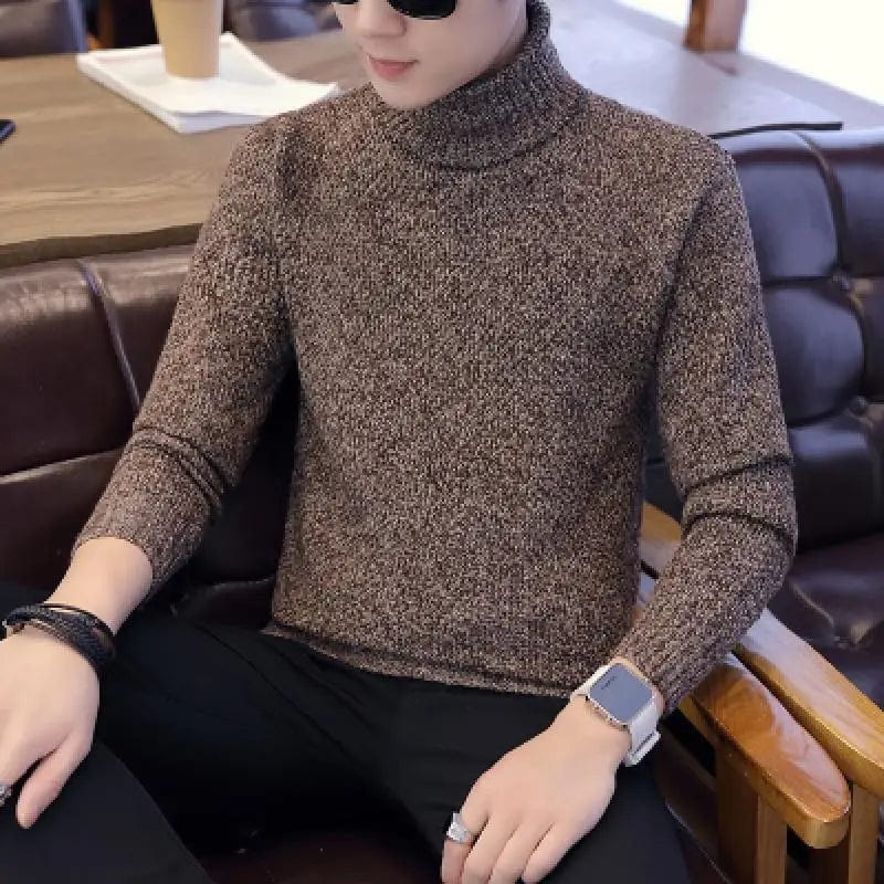 Fleece Mens Sweaters Casual Turtleneck Pullover Men Winter Black High Neck Sweater Man Long Sleeve Knitwear Men's Clothing Tops