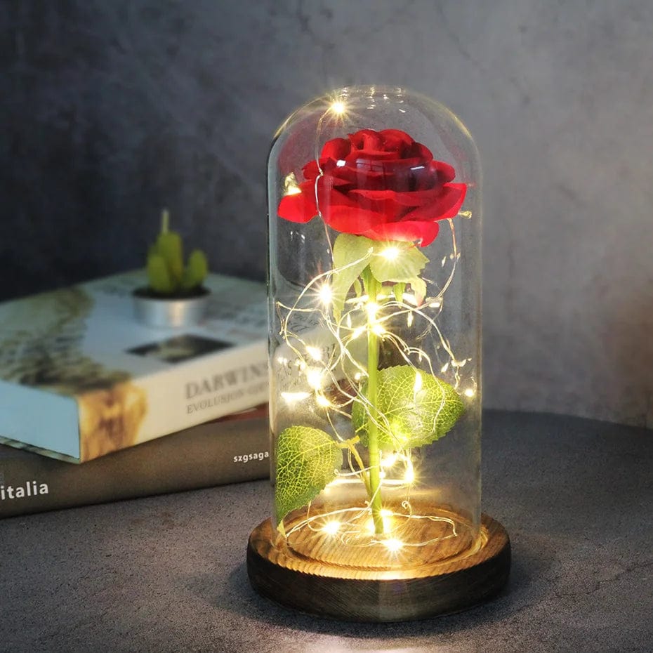 Flower Beauty and the Beast Led Eternal Rose in Glass Valentine's Day Artificial Flowers for Wedding Mother Gifts for Rose Decor