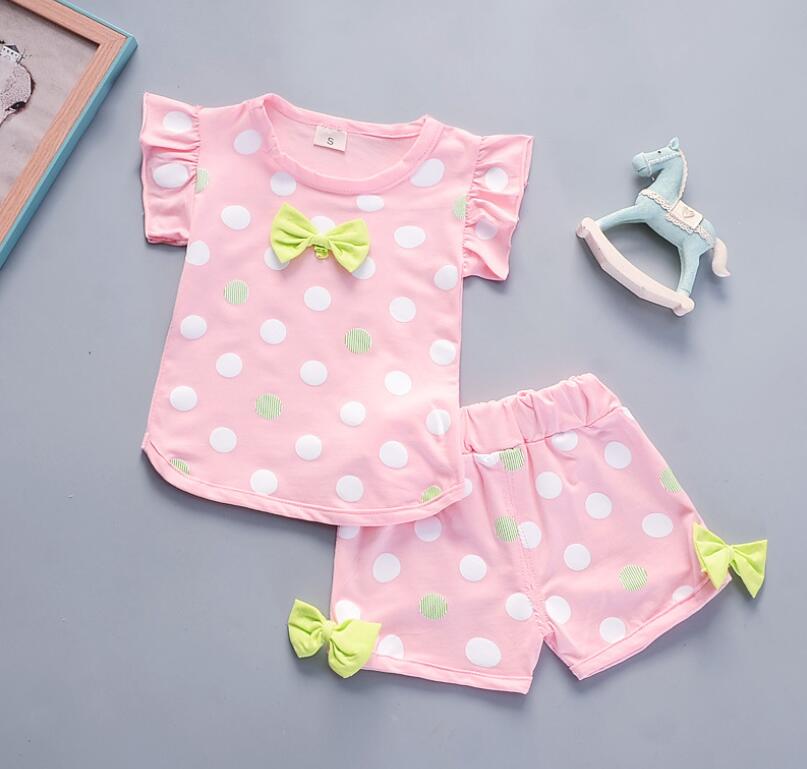 2PCS cotton Tee+Shorts Pants Set polka dot