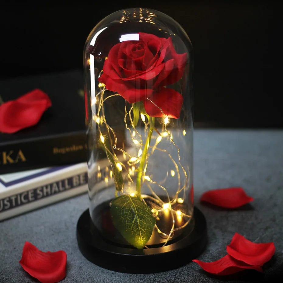 Flower Beauty and the Beast Led Eternal Rose in Glass Valentine's Day Artificial Flowers for Wedding Mother Gifts for Rose Decor