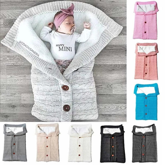 Newborn Baby Winter Warm Sleeping Bags Infant Button Knit Swaddle Wrap Swaddling Stroller Wrap Toddler Blanket Sleeping Bags