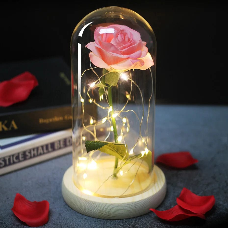 Flower Beauty and the Beast Led Eternal Rose in Glass Valentine's Day Artificial Flowers for Wedding Mother Gifts for Rose Decor
