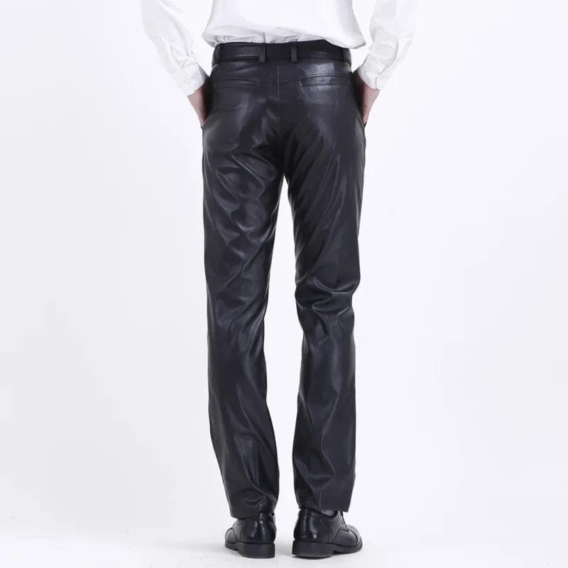 #2210 2023 Summer Waterproof Loose Stretch PU Faux Leather Pants Men Straight Fashion Thin Leather Trousers Men Black Plus Size