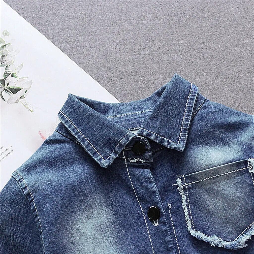 2019 Children Summer Clothing Toddler Baby Girls Denim Dress Long Sleeve Party Casual Tutu Chiffon Patchwork Kids Dresses 6M-4T