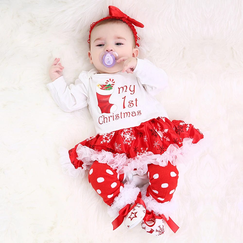 Christmas Baby Clothes Snowflake Long Sleeve Newborn Romper Dress Baby Girls Clothes 4pcs Set 2021 New Year Infant Clothing