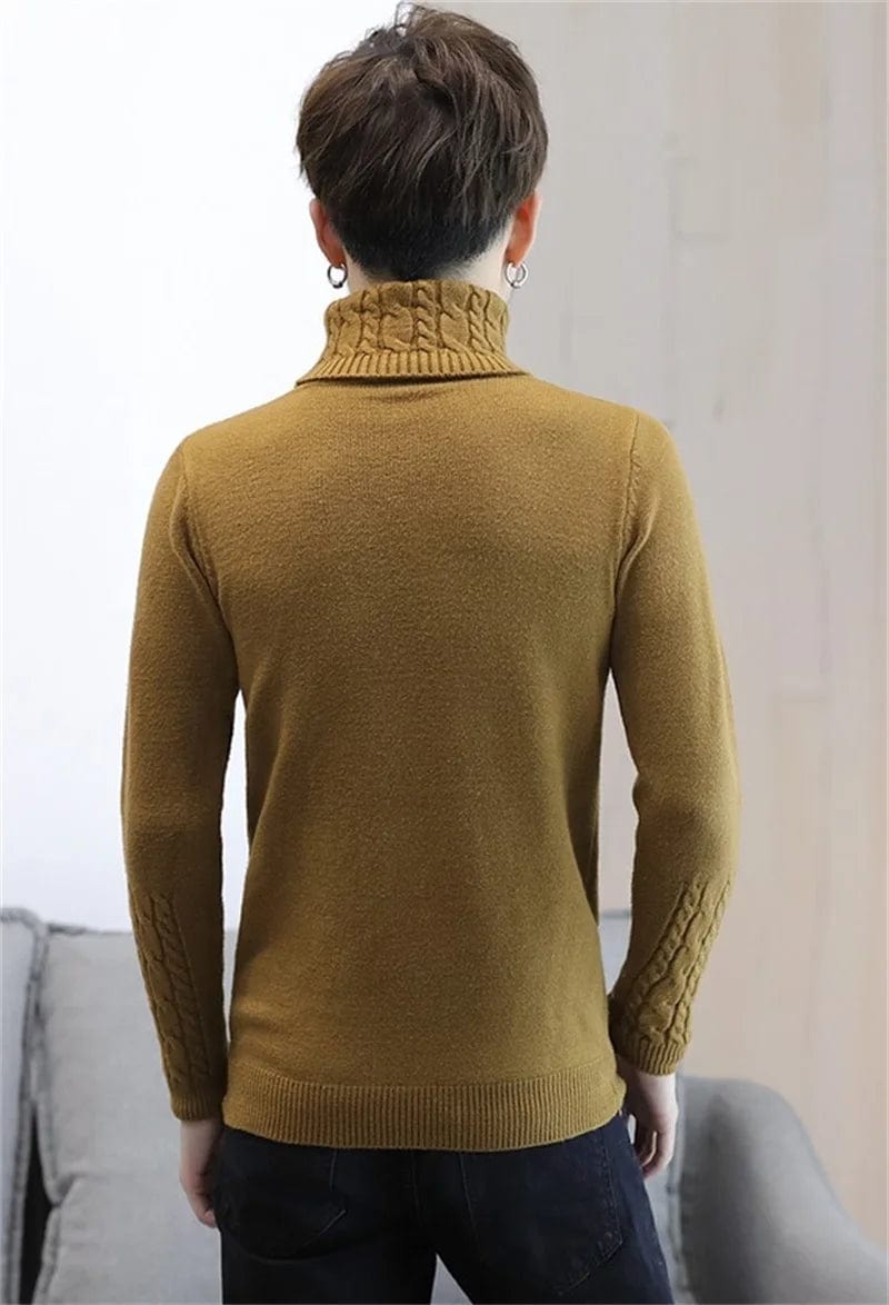Autumn Winter New Men's Turtleneck Sweater Solid Color Warm   Knitted Pullover Sweaters Male Casual High Neck knitwear M-3XL
