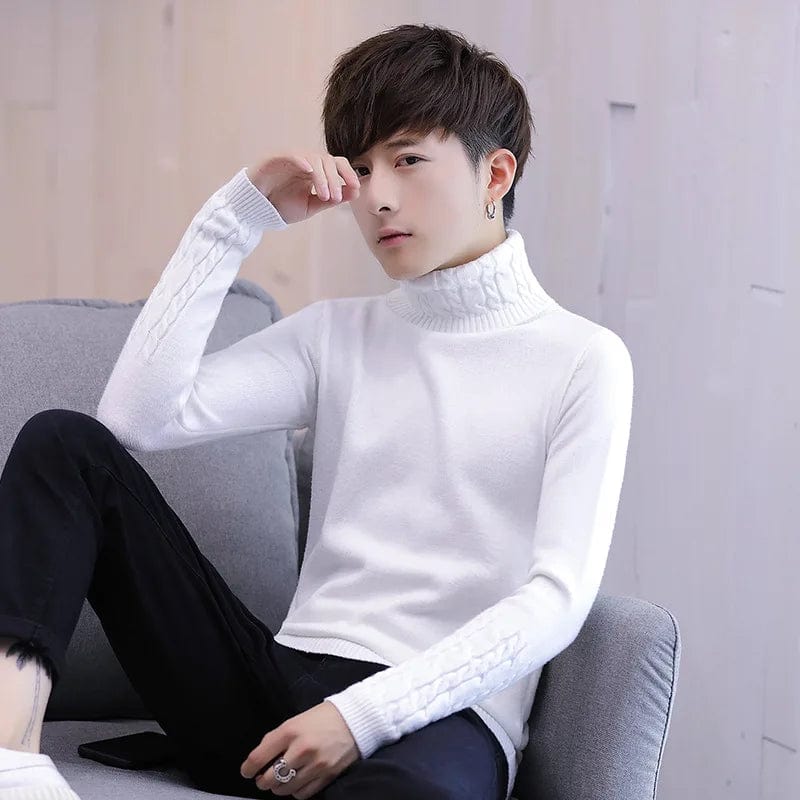 Autumn Winter New Men's Turtleneck Sweater Solid Color Warm   Knitted Pullover Sweaters Male Casual High Neck knitwear M-3XL